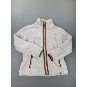 LL Bean Sherpa Fleece Jacket Womens XL Gray Full Zip Suede Trim Pockets Lined